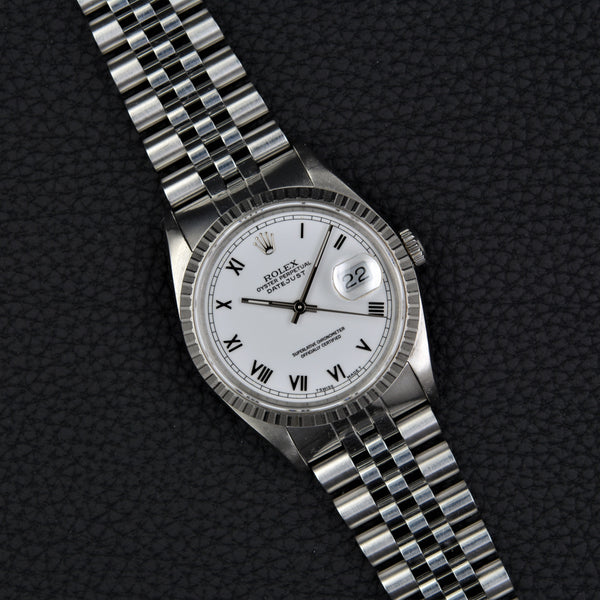 Rolex Datejust 16220 white roman dial Full Set - ALMA Watches