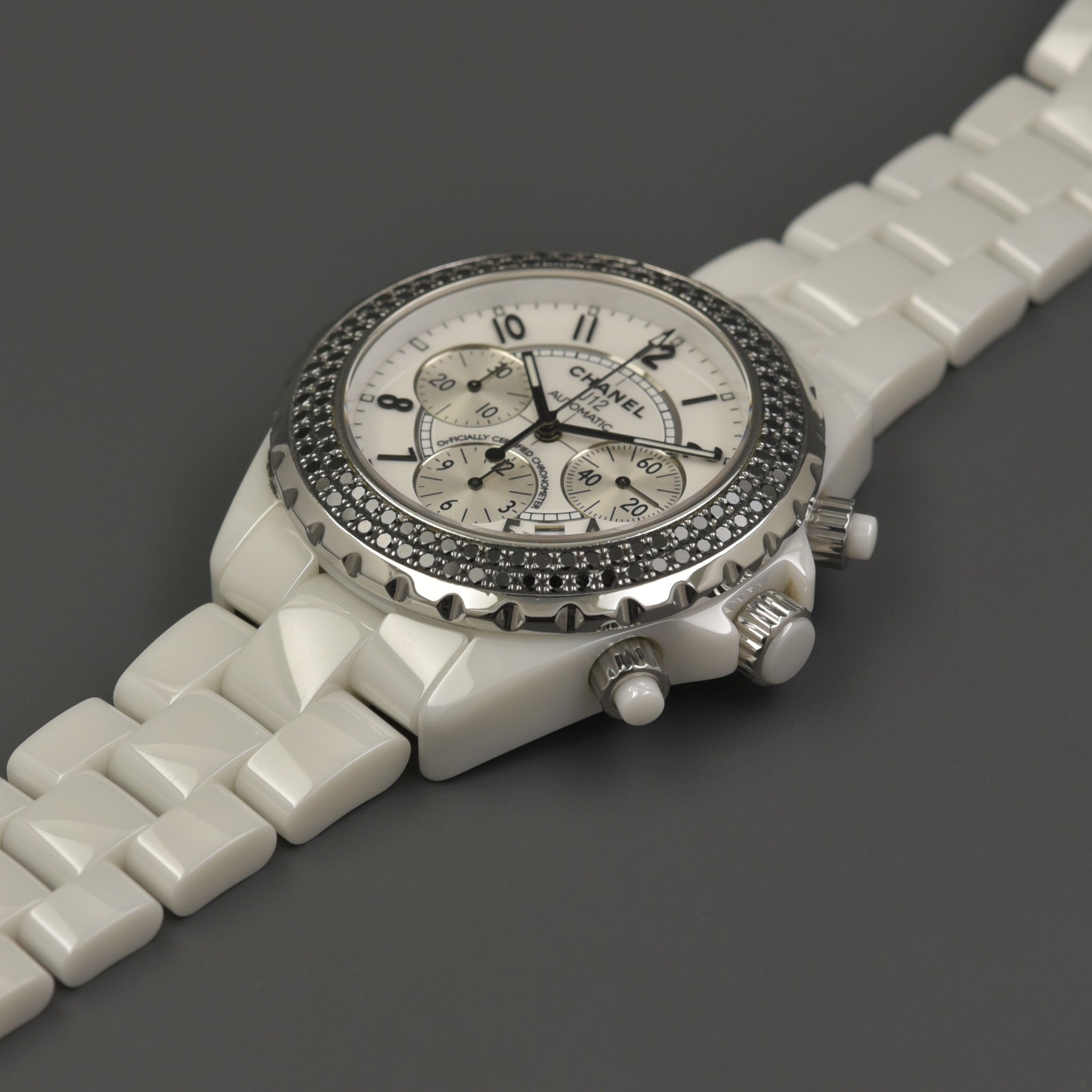 Chanel “J12” Black Ceramic, Stainless Steel, & Diamond 42mm Auto-Date  Bracelet Watch c. 2010's